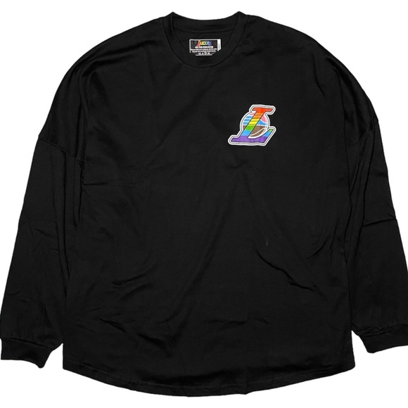 LAKERS LGBTQ Spirit Jersey Mens XL Black Long Sleeve T Shirt Rainbow Pride Night - Picture 2 of 6